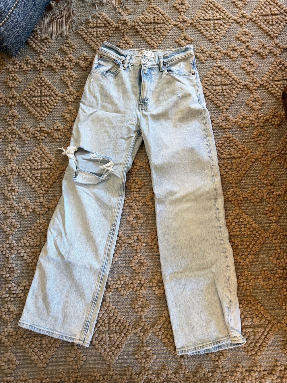 Abercrombie & Fitch Light Wash Distressed Straight-Leg Jeans